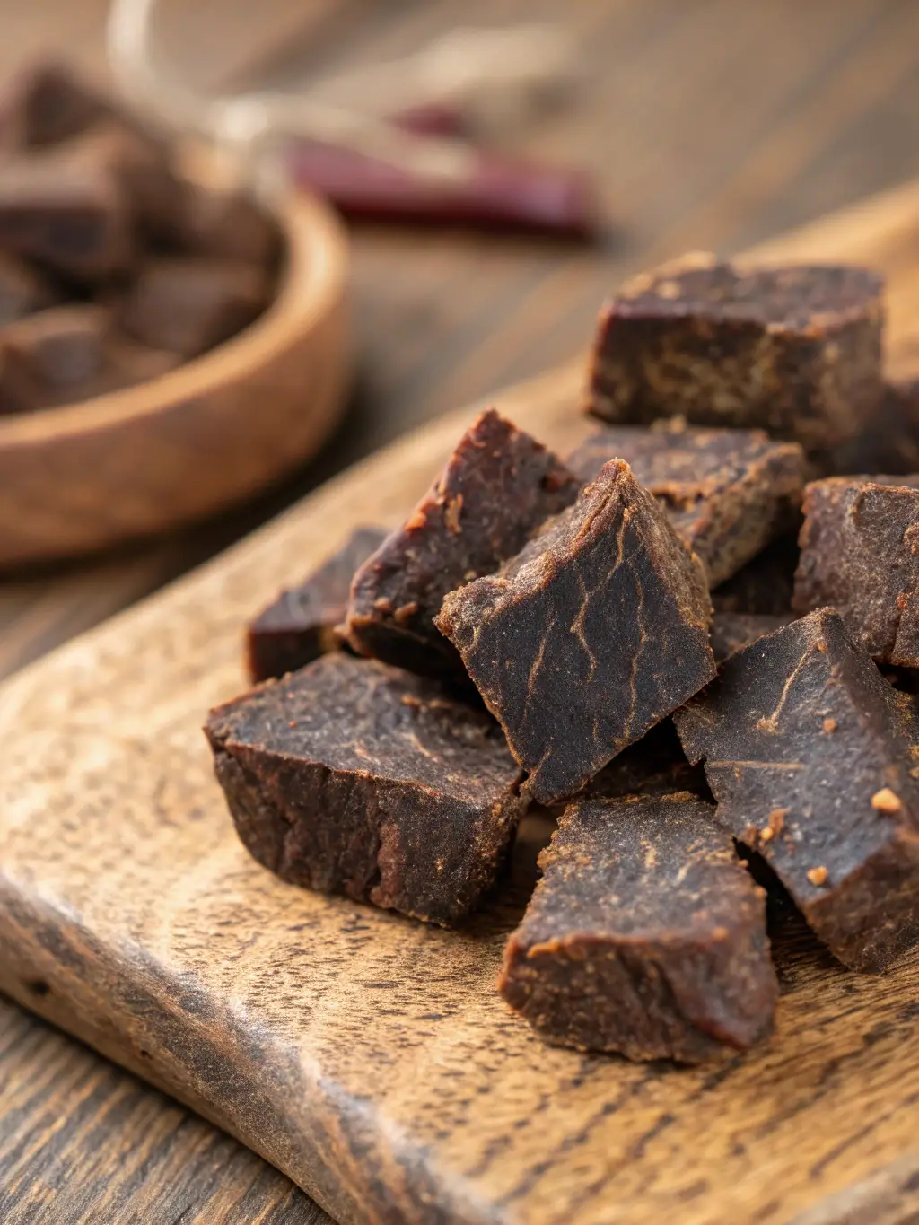 A close-up of Chewy Beef Sticks, showcasing their texture and savory appearance, emphasizing their dental benefits and suitability as a satisfying chew for Jack Terriers.