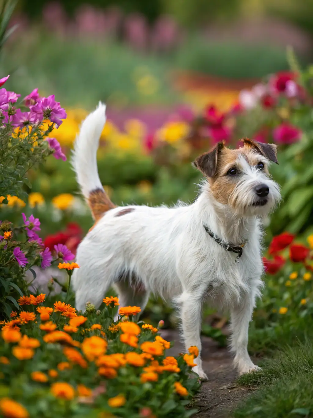 A vibrant image of a Jack Terrier with a shiny coat, full of energy, running in a park, showcasing the vitality our food provides.